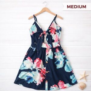Navy Woman’s Medium Floral Tie-Front Summer Sundress
